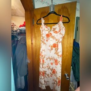 SHEIN Peach, Orange, And Beige Floral Dress With Bows Zipper Corset Top Large